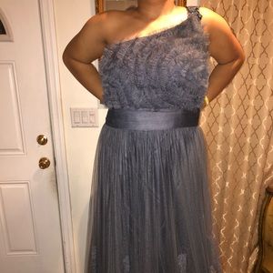 Gray one shoulder mesh evening gown size 20